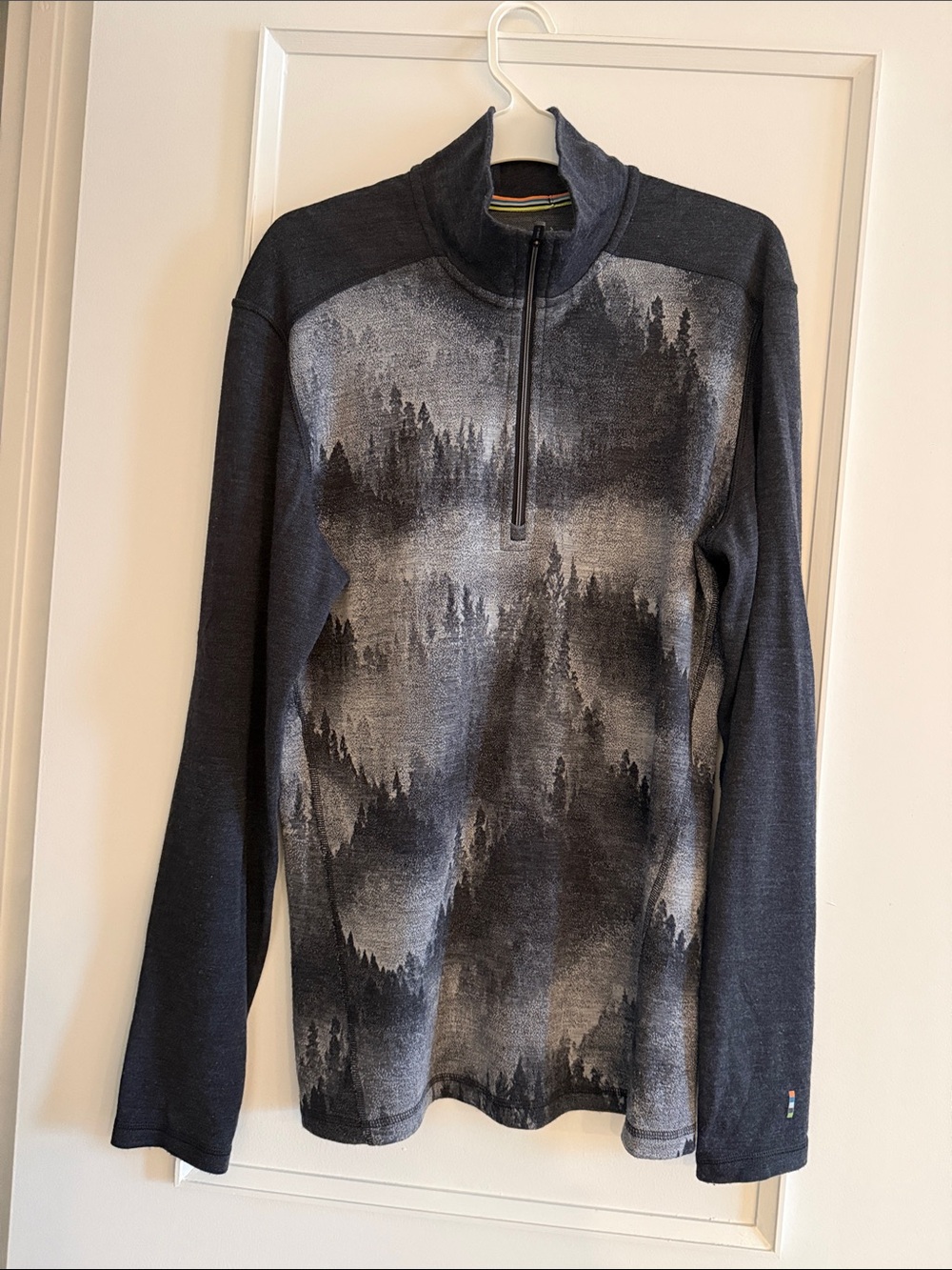 Smartwool Men's Zip-Up Sweater in Charcoal and Gray Forest Print